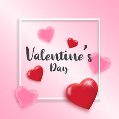 Fototapeta na wymiar Valentines Day background with realistic heart-shaped balloons. Greeting card, invitation or banner template