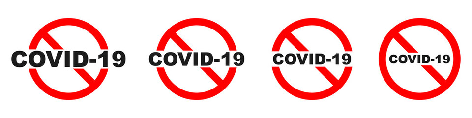 No covid-19 signs set. Stop coronavirus sign.