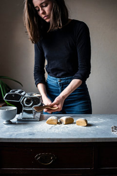 Woman Making Fresh Pasta