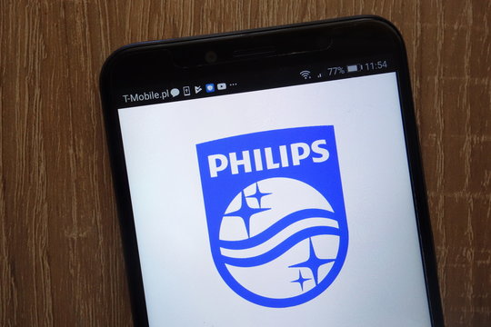 KONSKIE, POLAND - AUGUST 18, 2018: Philips logo displayed on a modern smartphone