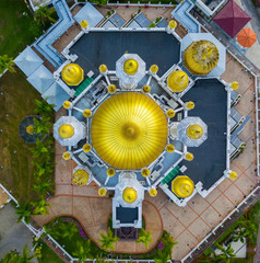 Aerial view of the beautiful Ubudiah Mosque in Kuala Kangsar, Perak, Malaysia.