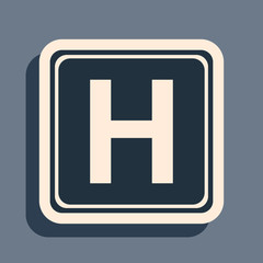 Fototapeta premium Black Hospital sign icon isolated on grey background. Long shadow style. Vector Illustration