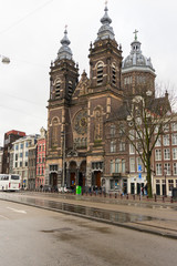 Fototapeta na wymiar Saint Nicholas Basilica the major Catholic church in Old center District in Amsterdam, Netherlands.