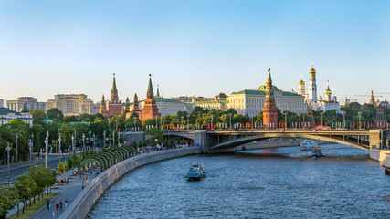panoramic view, Moscow Kremlin and embankment of Moscow river in
