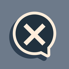 Black X Mark, Cross in circle icon isolated on grey background. Check cross mark icon. Long shadow style. Vector Illustration