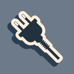 Black Electric plug icon isolated on grey background. Concept of connection and disconnection of the electricity. Long shadow style. Vector Illustration