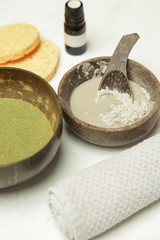 Making homemade green clay facial beauty mask	