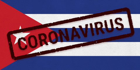 Flag of Cuba on paper texture with stamp, banner of Coronavirus name on it. 2019 - 2020 Novel Coronavirus (2019-nCoV) concept, for an outbreak occurs in the Cuba.