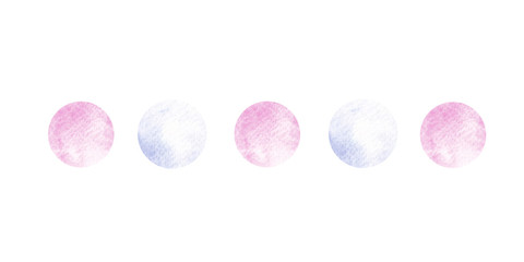 Border made of watercolor circles of pink and blue color on a white background. Use for menus, baby decor and birthday parties