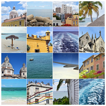 Collage of travel photos from different destinations