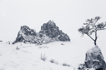 Snowfall on Olkhon Island, Lake Baikal