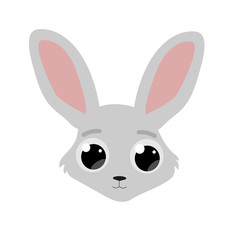 Fototapeta na wymiar curious cute Bunny head with big eyes, cartoon flat vector illustration