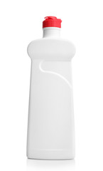 Plastic bottle with cleaning agent isolated on white background. Cleaning product