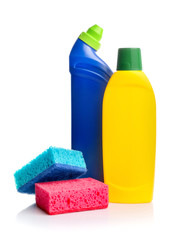 Cleaning product containers for house clean isolated on white background