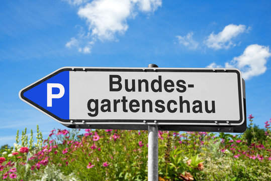 Wegweiser, Bundesgartenschau, Parkplatz