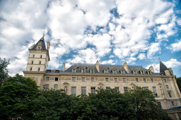 Fototapeta na wymiar Palace in Paris France. Old building on cloudy sky. Classic architecture. Architectural style. Building and construction. Building architecture. Building open to nature. Sightseeing. Summer vacation