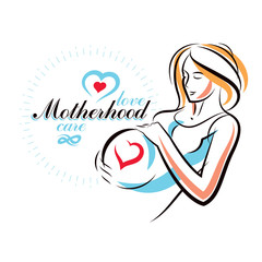 Pregnant female beautiful body outline, mother-to-be drawn vector illustration. Maternity hospital advertising flyer