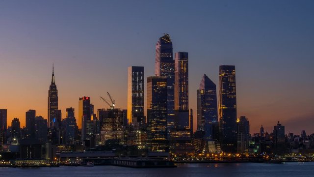 Hudson Yards, New York City Skyline, Night to Day Sunrise Timelapse, Mar 2020