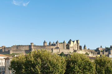 Fototapeta na wymiar Carcassonne is one of the most beautiful fortified cities in France with double walls