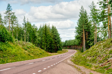 Fototapeta na wymiar Curve of country road in Sweden
