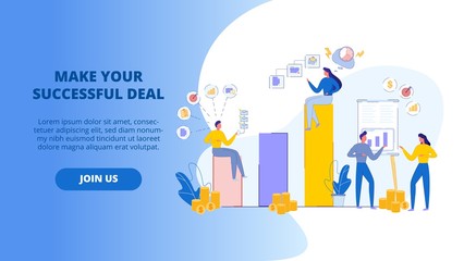 Make your Successful Deal. Banner. Positive Impact Achieved Results. Cartoon Characters Inspired by Successfully Implemented Projects. Make Plans for Future. Open-up new Opportunities. Prospects.