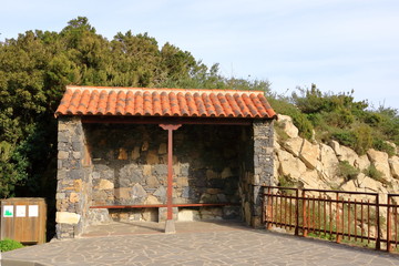 Rural bus stop of stone in la gomera, Spain