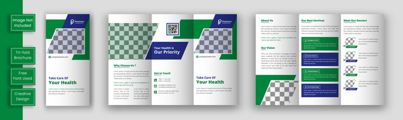 Medical trifold brochure template, Modern medical trifold brochure template