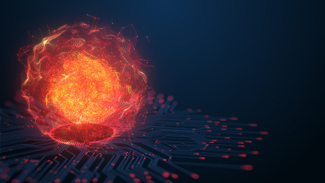 Evil Artificial intelligence (AI) concept. Risk of artificial intelligence as a future technology fear of intelligent robot machines causing a security danger.