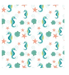 Aquarium, ocean seamless pattern with seahorse, seashell, starfish in elegant colours in vector design. Fashion calm ornament. Underwater wildlife.