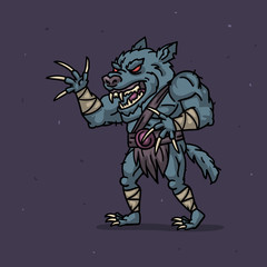 Werewolf character angry attacks. Character is divided into layers for animation