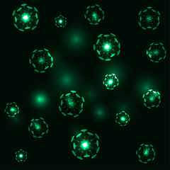 Viruses seamless pattern on a black background. Viruses microscope view vector illustration endless pattern.