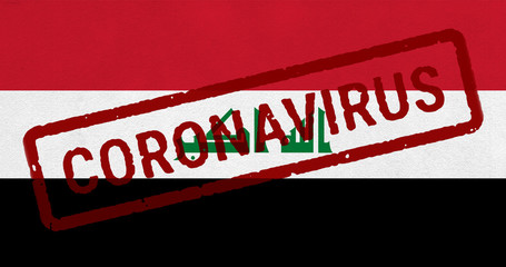 Flag of Iraq on paper texture with stamp, banner of Coronavirus name on it. 2019 - 2020 Novel Coronavirus (2019-nCoV) concept, for an outbreak occurs in the Iraq.