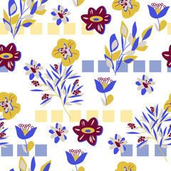 Seamless vector pattern. Pattern of leaves and flowers for the decoration of textiles, wallpaper and packaging