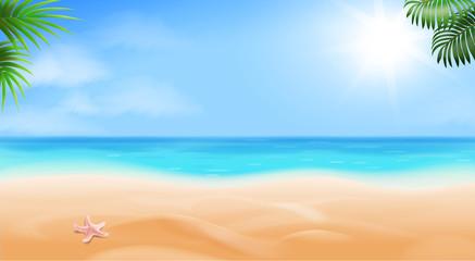 Beach and tropical sea. Seaside view, summer vacation background