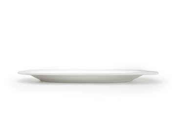 Empty white plate isolated on white background.