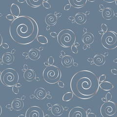 Seamless pattern with outline silver roses. Beautiful floral background. Vector illustration EPS10