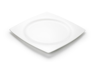 Empty white plate isolated on white background.