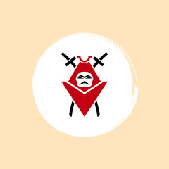 japanese warrior with swords behind his back