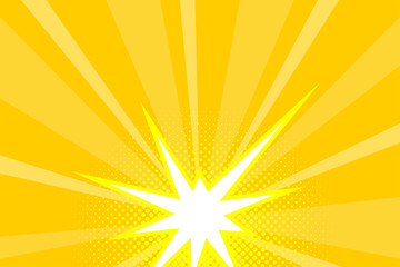 Fototapeta premium Comic yellow sunbeam background retro pop art style cartoon