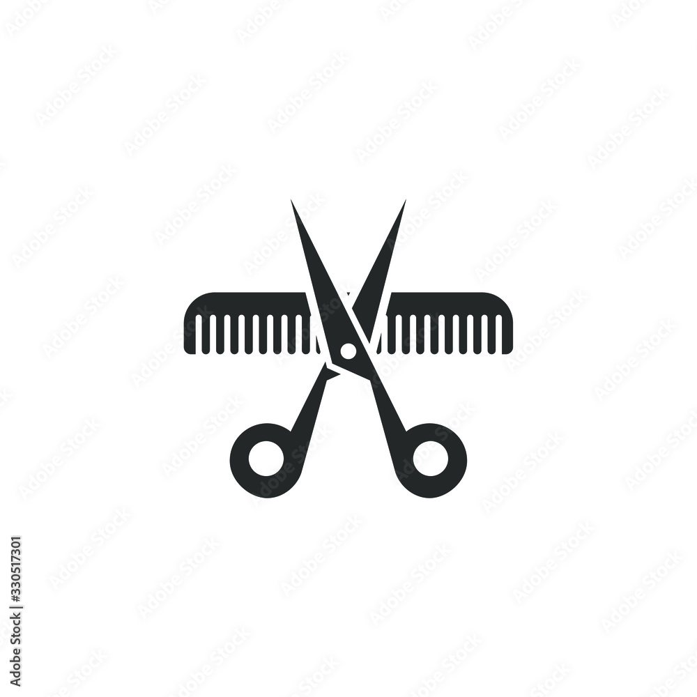 Poster Comb and scissors icon template color editable. Comb and scissors symbol vector sign isolated on white background illustration for graphic and web design.