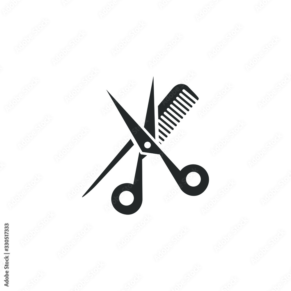 Poster Comb and scissors icon template color editable. Comb and scissors symbol vector sign isolated on white background illustration for graphic and web design.