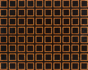 Closeup abstract drawing of squares of bars of wood