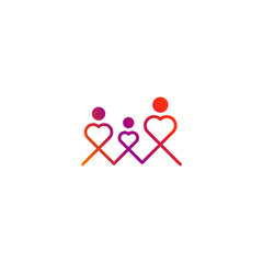 three figures of the heart are interconnected and symbolize a strong loving family