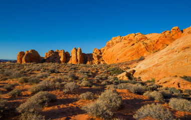 Yellow rocks with blue sky in Valley of Fire, USA