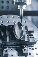 Metalworking CNC lathe milling machine. Cutting metal modern processing technology.