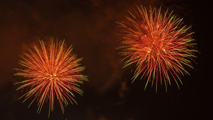 Close-up of real fireworks celebration and night skies background.