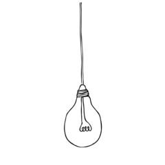 Light bulb on the wire. Vector. Flat image. Doodle element for design.