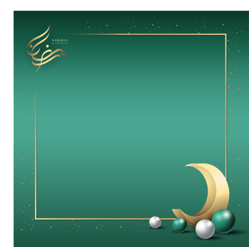 Ramadan kareem arabic calligraphy logo with crescent moon pop up on the  gold frame and green background. luxury background or template. Stock  Vector | Adobe Stock