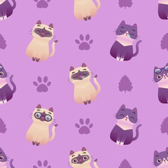 Cute cat kitten seamless pattern illustration
