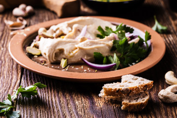 Healthy vegan snack hummus dip